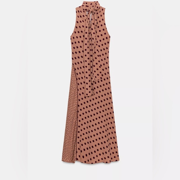 NWT ZARA TIED POLKA DOT MIDI DRESS - Picture 4 of 8